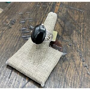 Barse Holliday Oval Ring- Black Onyx- Silver-7- NWT